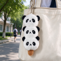 Porte-clés en peluche Panda empilé doux et moelleux, avec visage brodé adorable, idéal pour la décoration de sac à dos - Vente chaude