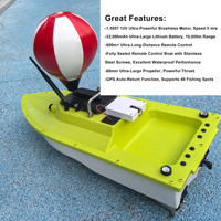 Bateau de pêche RC à moteur brushless S80, super rapide, pour eau salée, avec GPS, étanche IP66, vitesse de 5 m/s, batterie 22000 mAh, capacité de charge de 5 kg