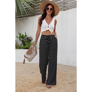 Women's Linen Palazzo Pants Wide Leg High Waist <b>Flowy</b> Beach Trousers With Pockets Breathable Summer Wear - Product Image 3