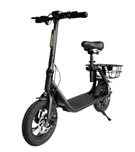 C-STAR铝合金框架12英寸空气轮胎折叠电动踏板车，带篮子和座椅