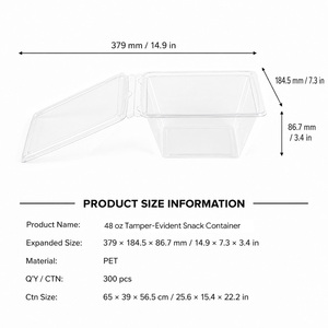 48oz Recyclable PET Crystal <b>Clear</b> Anti-Fog Tamper Proof Hinged Lid Plastic Dessert Candy Bakery Clamshell <b>Box</b> - Product Image 2