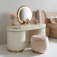 Coiffeuse moderne européenne en bois massif avec éclairage réglable, blanc, rose, gris, avec tiroirs de rangement