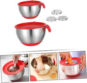 Lot de bols mélangeurs en silicone et acier inoxydable pour salade de fruits, avec couvercles – Le plus populaire pour la cuisine (vente en gros) - Product Image 2