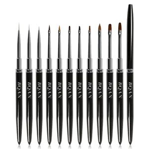 BQAN Vente en gros Manche noir Ombre Ovale Plat UV Gel Pinceaux à ongles Pétale Peinture Fine Liner Nail Art Brush Set