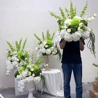 Bola Bunga Buatan Hijau Putih untuk Dekorasi Pernikahan, Rangkaian Hydrangea Mawar, Dekorasi Bunga Sutra untuk Acara Panggung Upacara