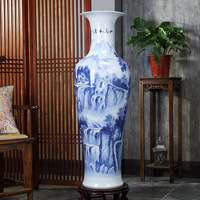 Vintage antique chinois MingQing paysage maison peint à la main sol en céramique grand vase grand pour la décoration de bureau