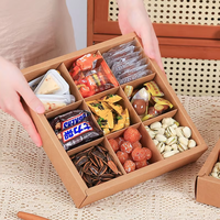 Boîte à dessert carrée à neuf compartiments en papier kraft gaufré écologique, emballage jetable à emporter pour les confiseries, les snacks et les pâtisseries