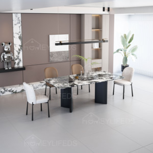 Neuerscheinung Luxuriöses Zeitgenössisches Rechteckiges Edelstahl-Marmor-Esstisch-Set für Hotels Apartments 6-Sitzer - Product Image 3