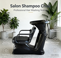 Fauteuil de Barbier Commercial avec Repose-Pieds Réglable, Bac en Céramique Noir Profond, Siège Inclinable en PU, Robuste et Stable
