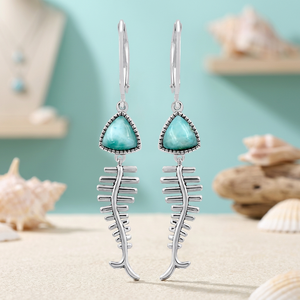 Gourik Larimar Fishbone Drop <b>Earrings</b> 925 <b>Silver</b> Vintage Style Women's Wedding <b>Dangle</b> <b>Earrings</b> - Product Image 3