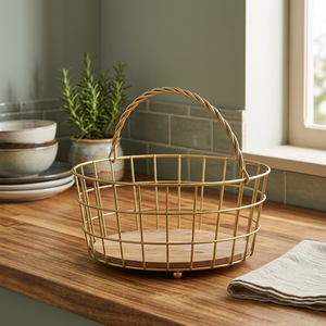 Round Metal Storage <b>Basket</b> Minimalist Design for <b>Kitchen</b> Organization Durable Welded Wire Mesh - Product Image 4