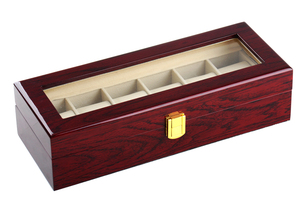 Venta al por mayor organizador de relojes de lujo de madera de cerezo elegante 6 ranuras de almacenamiento escaparate de cristal para caja de reloj - Product Image 2
