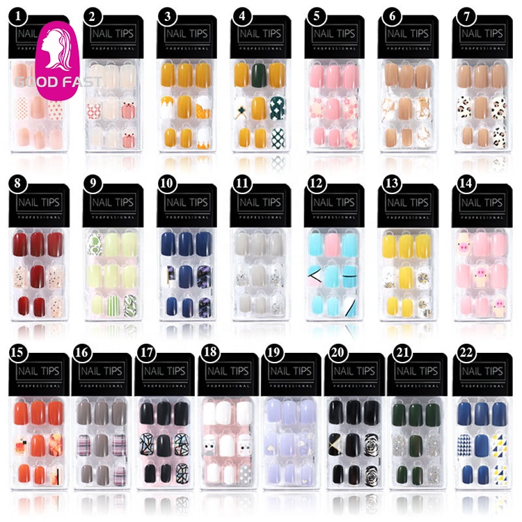 Оптовая продажа пресс на ногти кончики шпильки прямой длинный Маникюр искусственный предварительно склеенный без клея Ложные 3D дизайн ногтей наконечник Комплект
