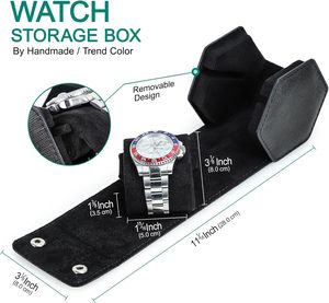 Étui de voyage pour montre en <span class=keywords><strong>cuir</strong></span> Saffiano, étui en <span class=keywords><strong>cuir</strong></span> pour 1 montre et bracelets précieux (noir) - Product Image 4