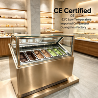 Vitrine congélateur pour crème glacée pour magasin de gelato, supermarché, vitrine incurvée en verre avec éclairage LED