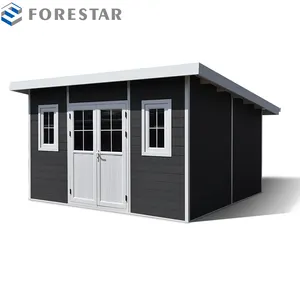 D Series 4mx4m/4mx3m Flat Roof Wpc Composite Panel Garden Shed House For Storage Tools And Lundries With Aluminum Gutter.