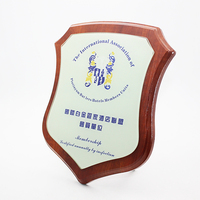 Trophée en verre personnalisé par sublimation, plaque en bois vierge de couleur marron, forme de bouclier en verre pour impression par transfert thermique