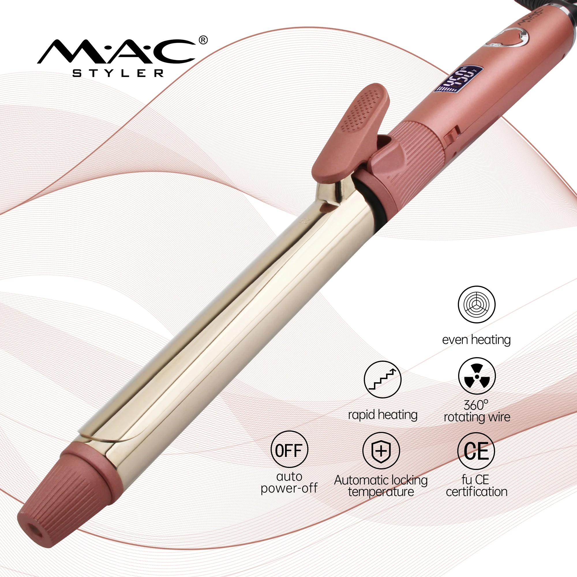 The Most Popular Curling Iron Pink 360 Degree Rotating Hair Styling Tools Ionic LCD Hair Curler Ceramic