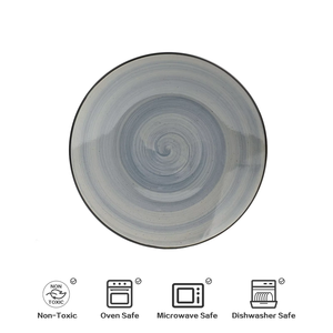 Promotion de septembre : Assiettes en céramique grises rondes de style occidental, design unique, compatibles micro-ondes, ensembles de vaisselle pour les fêtes - Product Image 2