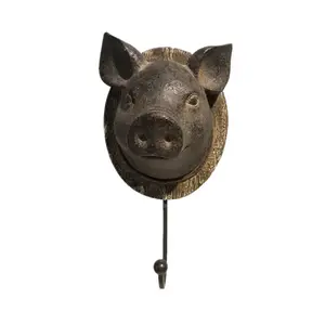 Resin Vintage Farmhouse home decor collection rusty looking pig head single key hook wall hanger