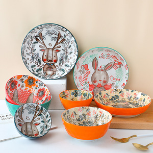 Tazón de Arroz de Cerámica Creativo con Esmalte Bajo, Tazón de Sopa con Diseño de Animales del Bosque, Tazón de Desayuno Bonito, Regalo de Inauguración para el Hogar - Product Image 1