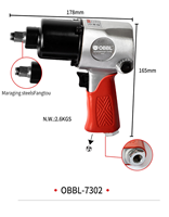 Llave de Impacto Neumática de Doble Martillo OBBL 7302 de 1/2'', 660 Nm, Capacidad para Pernos M16, 1 Año de Garantía, Reparación de Automóviles, Extracción de Neumáticos