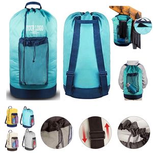 Durable Nylon <b>Backpack</b> Laundry Hamper Polyester Waterproof Shoulder Straps Mesh Pocket <b>Drawstring</b> Closure for College Travel - Product Image 2