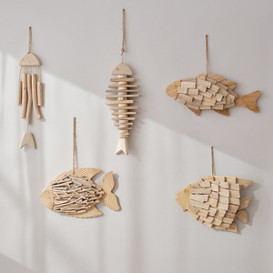 Wooden Fish Wall Hanging Decoration Pine Irregular Shape Home <b>Decor</b> Mediterranean Style Multi Piece Package - Product Image 1