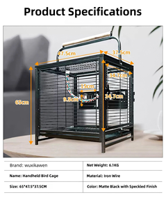 Foldable Iron Bird <strong>Cage</strong> Travel Carrier Portable Lightweight Easy to Assemble Simple Design for Parrots Budgies Lovebirds - Product Image 6