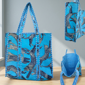 Bolso de mano con estampado de bloques tribales azules artesanales-Bolso sostenible hecho a mano - Product Image 2