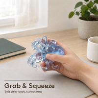 Jouet Squishy Pieuvre Bleue Transparente, Jouet Anti-Stress Scintillant Étoile pour Enfants et Adultes