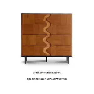 Buffet en bois massif de style français vintage, avec portes battantes en <span class=keywords><strong>patchwork</strong></span>, finition noyer noir, tiroirs, meuble de salon - Product Image 6