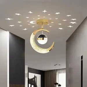 Led Kristal Dimbare Maan Ster Projector Kroonluchter Hanger Plafondlamp Voor Wonen Rm Slaapkamer Entree Appartement Kids Rm