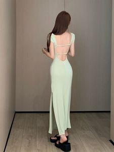 แฟชั่นเผยให้เห็น-ชุดเดรสด้านหลังสำหรับผู้หญิง-สไตล์อ่อนโยนล้วน, ทรงสลิมฟิต, หวานและเผ็ดนาฬิกาทรายยาวสำหรับผู้หญิง - Product Image 3