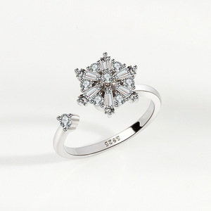 Dainty Geometric Cubic Zirconia Rotating <b>Rings</b> <b>Adjustable</b> Copper Platinum Plated Anxiety Relief Jewelry For Women - Product Image 3