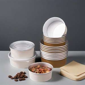 Bol en papier kraft en feuille d'or jetable de qualité alimentaire avec couvercle Boîte ronde à emporter pour fast-food - Product Image 6