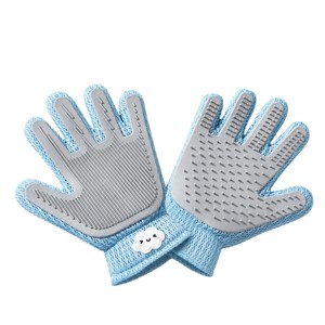 Gants de toilettage pour animaux Tangzhao pour l'élimination des poils de chat, brossage antistatique avec design en maille, couleur bleue - Product Image 1