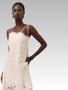 2025S Sang Trọng Pháp Nặng Laser Thêu Treo Ăn Mặc Hoa Khuôn Mẫu Ngà Trắng Top Xu Hướng Maxi Giản Dị-Trang Phục Chính Thức Cho Mùa Hè - Product Image 4