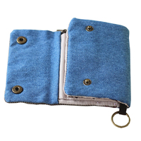 Dompet Pendek Kain Katun Wanita untuk Wanita Dompet Pria Multifungsi Denim Wanita Kapasitas Besar Abu-abu Biru