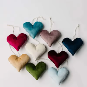 Décoration de Noël en velours en forme de cœur à suspendre, motif étoile, 10x10cm, pour arbre de Noël, vente en gros - Product Image 1