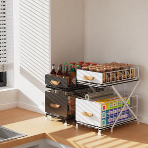 ارتفاع قابل للتعديل 2 الطبقة سحب المطبخ رفوف منظم التخزين والرفوف - Product Image 4