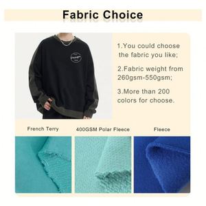 Custom Logo O Neck Drop Shoulder <b>Black</b> Hoodie Heavyweight 100 Cotton Pullover Blank Unisex Oversized Splice <b>Sweatshirt</b> - Product Image 2