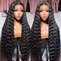 Perruques de Cheveux Humains Brésiliennes de Haute Qualité à 200% de Densité, Bouclées Ondulées Profondes de 32 Pouces, Lace Frontale 13x4 Transparente, Ondulation Profonde Libre et Sans Colle
