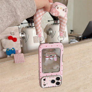 Coque de téléphone portable pour iPhone 17 16 Pro Max avec motif chat KT de dessin animé, miroir, lanière, support Cry baby, sangle mignonne et anneau de maintien - Product Image 6