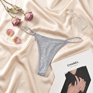 Tanga de Algodón Tejido Gris para Mujer, con Tirantes Finos, Cintura Baja, Sexy, Suave y Transpirable, Ropa Interior Femenina OEM ODM - Product Image 4