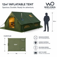 Grande tente gonflable toutes saisons 12 places avec façade en verre trempé, étanche, pour camping, avec ouverture pour poêle, montage rapide pour l'extérieur