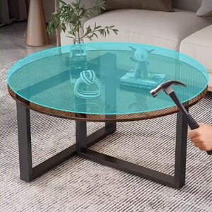 Mesa de centro de vidrio templado de estilo internacional, mesa auxiliar moderna para sofá de sala de estar, mesa redonda creativa de lujo ligero, informal y - Product Image 2