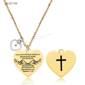Corazón Cruz Fe Joyas inspiradoras Grabado tan pequeño como <span class=keywords><strong>semilla</strong></span> <span class=keywords><strong>de</strong></span> <span class=keywords><strong>mostaza</strong></span> Puedes mover montañas Collar - Product Image 3