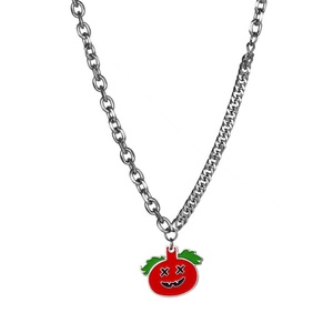 Collar con Colgante de Calabaza de Halloween Estilo Punk, Esmalte Verde y Rojo, Fantasma, Acero Inoxidable, para Hombre y Mujer - Product Image 1