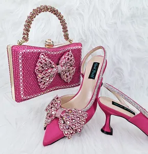 Atacado 2024 Luxo Italiano Ladies Party Handbag Combinando Hand Clutch Bag e High Heel Shoes Set para Mulheres
